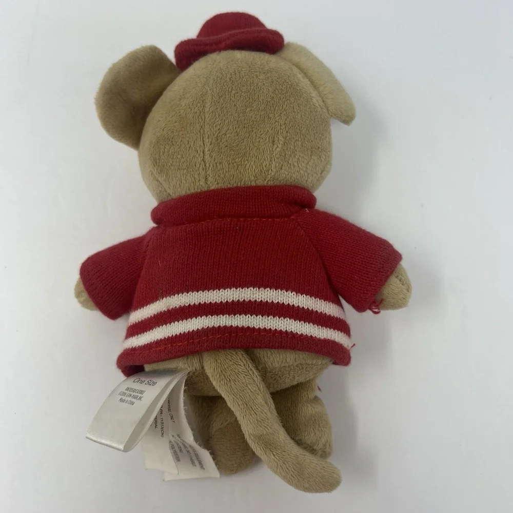 Gymboree Fireman Mouse Plush One Size Tan Red Rattle Stuffed Animal Lovey Toy